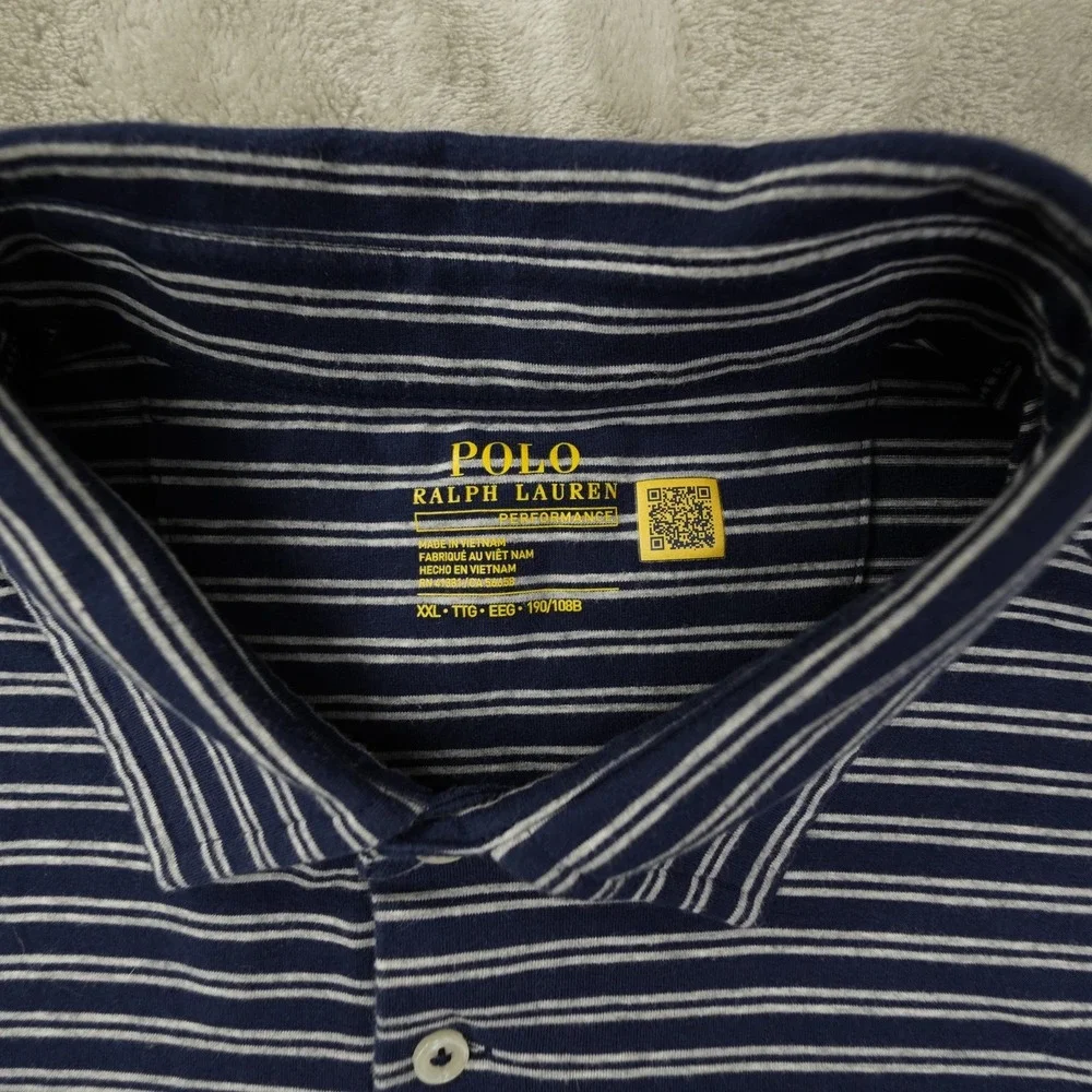 Polo Ralph Lauren Performance Polo Shirt Men's XXL Navy Blue White Stripe Preppy